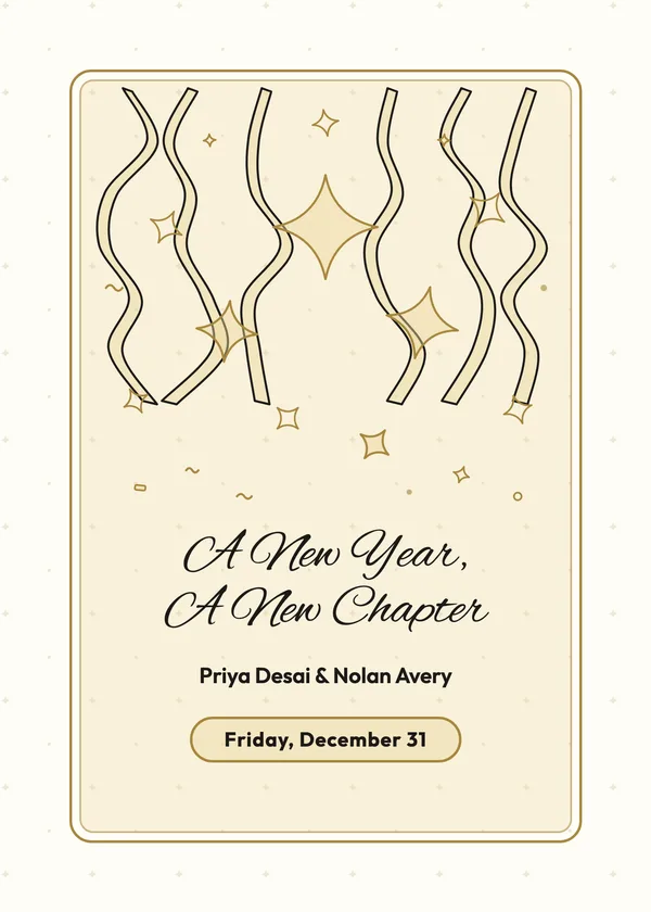 Stars & Streamers — Ring in the New Year engagement invitation