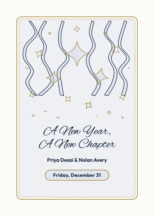 Stars & Streamers — Ring in the New Year engagement invitation