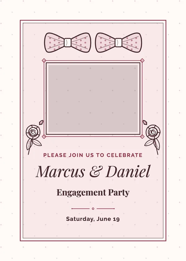 Two Grooms Photo — Two Grooms engagement invitation with a photo window