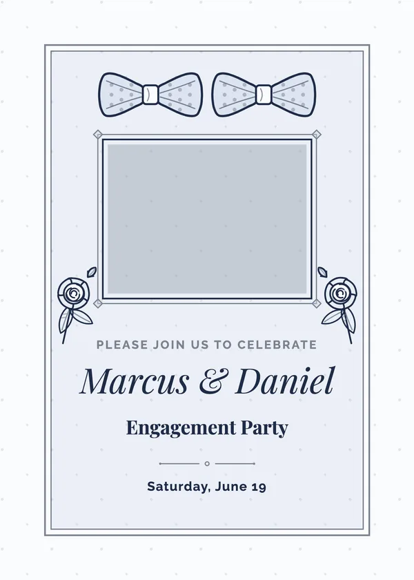 Two Grooms Photo — Two Grooms engagement invitation with a photo window