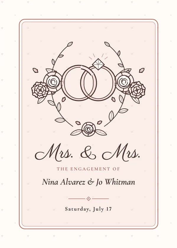 Mrs. & Mrs. — Two Brides engagement invitation