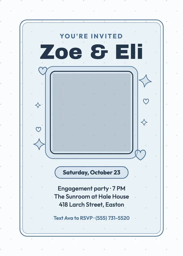 Phone Invite — Text & Email engagement invitation with a photo window