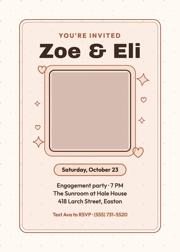 Phone Invite — Text & Email engagement invitation with a photo window