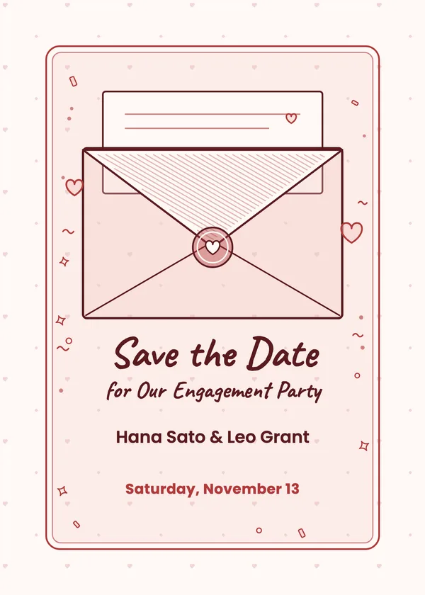 Envelope Save the Date — Text & Email engagement invitation