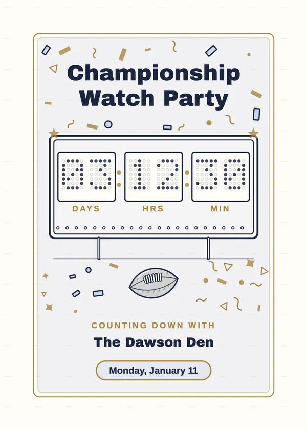 Championship Watch Party — Bowl Game & Championship football party invitation
