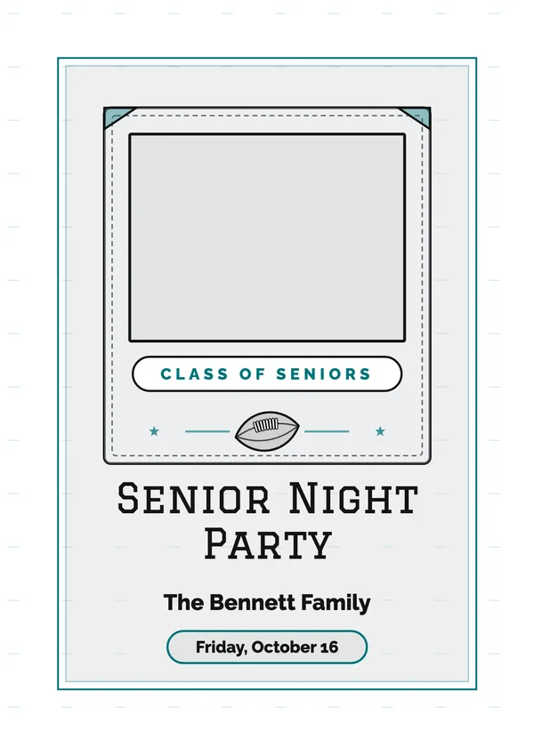 Senior Night Party — High School Football football party invitation with a photo window