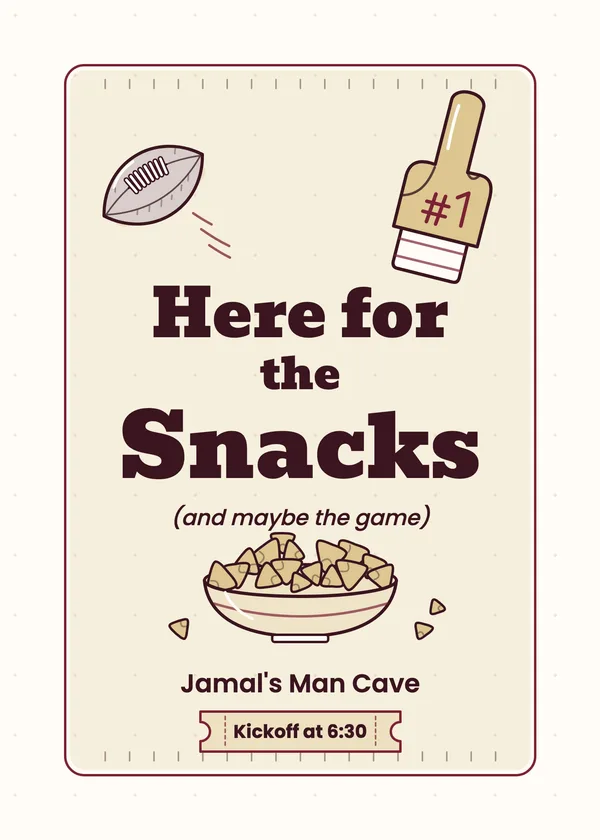 Here for the Snacks — funny, simple & digital football party invitation