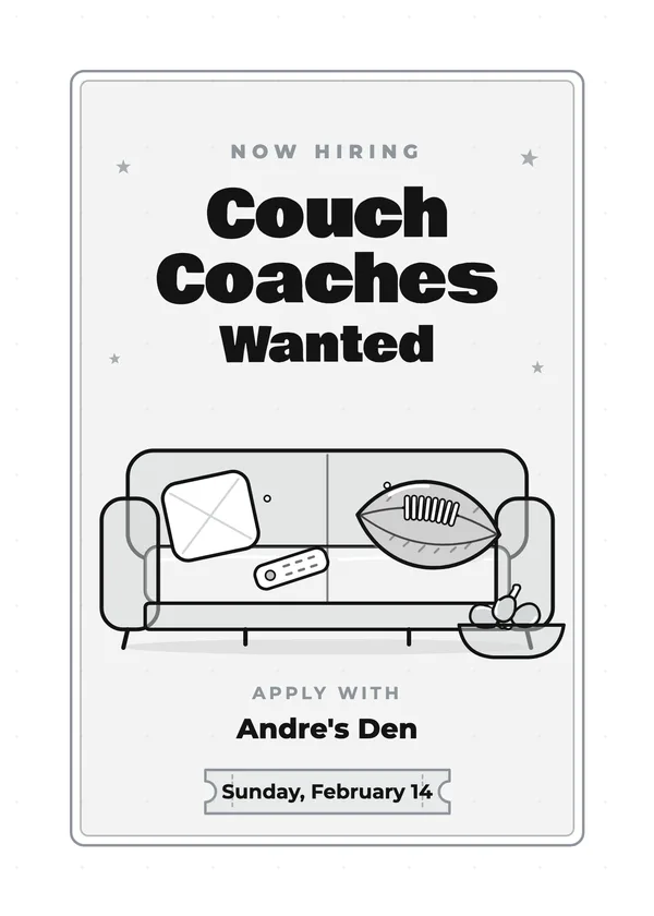 Couch Coaches Wanted — Funny football party invitation