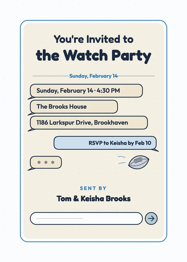 You're Invited to the Watch Party — Text & Email football party invitation
