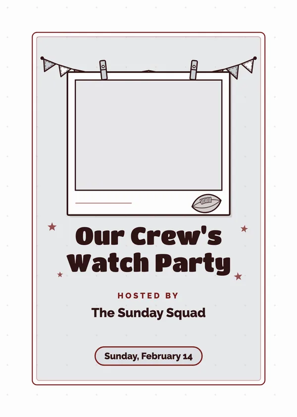 Our Crew's Watch Party — Photo football party invitation with a photo window