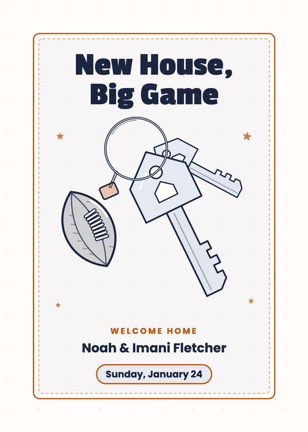 New House, Big Game — Housewarming & Game Day football party invitation