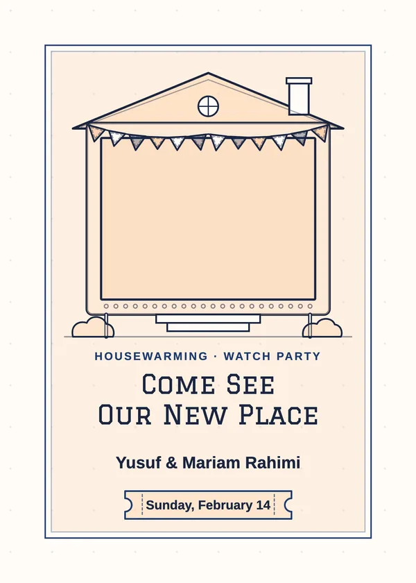 Come See Our New Place — Housewarming & Game Day football party invitation with a photo window