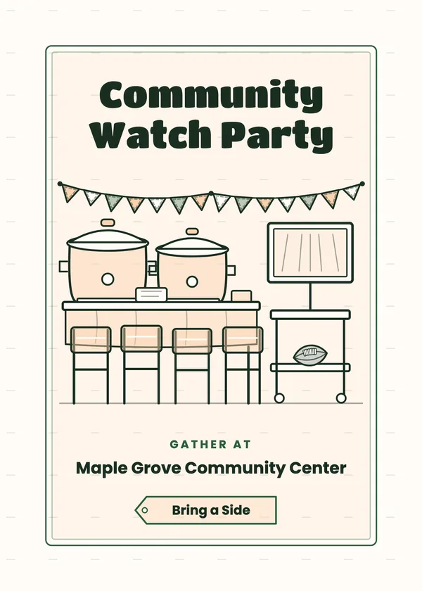 Community Watch Party — Office & Church football party invitation