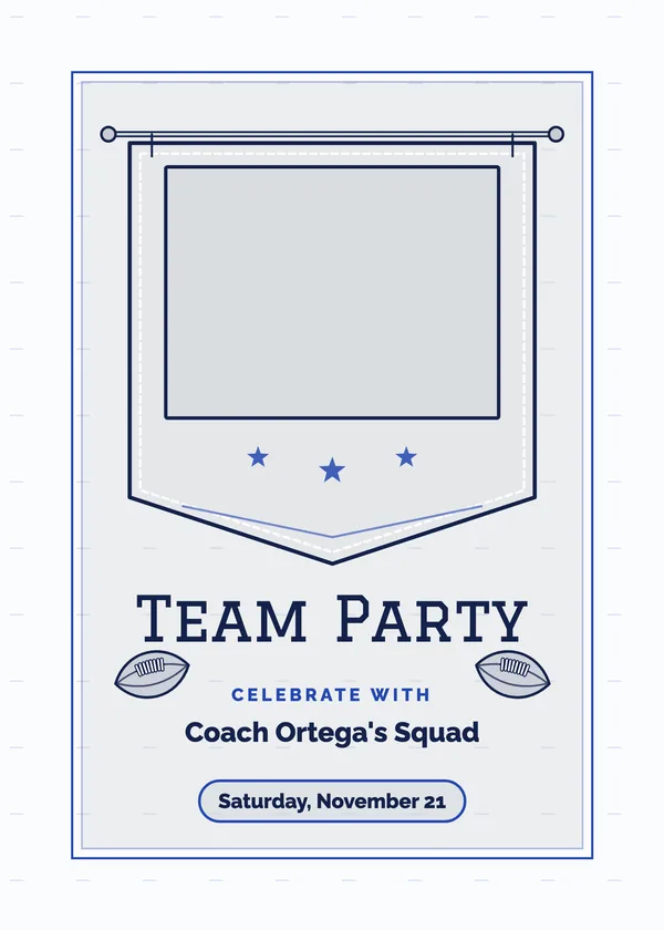 Team Party — Team Party & Banquet football party invitation with a photo window
