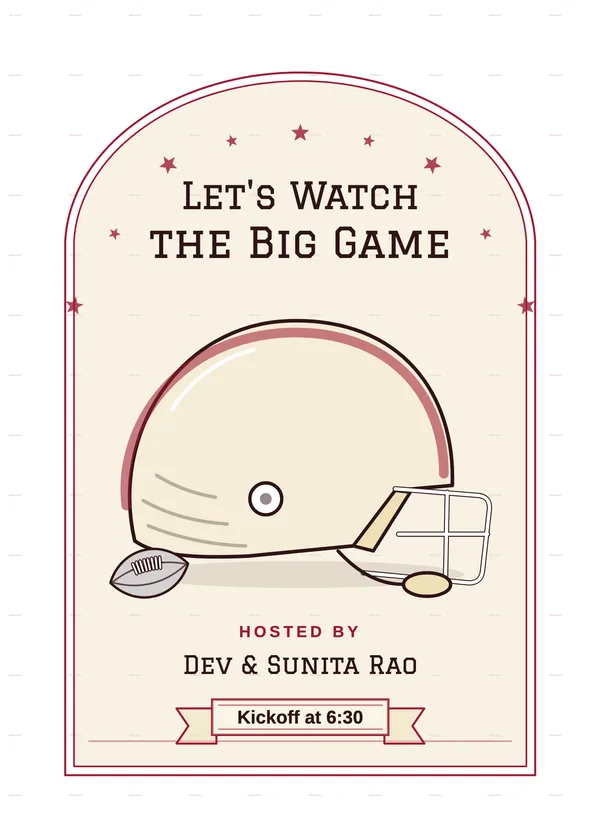 Let's Watch the Big Game — Super Bowl Party football party invitation