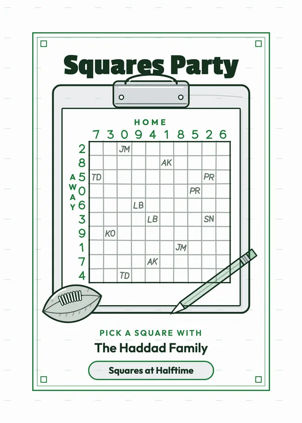 Squares — Squares football party invitation