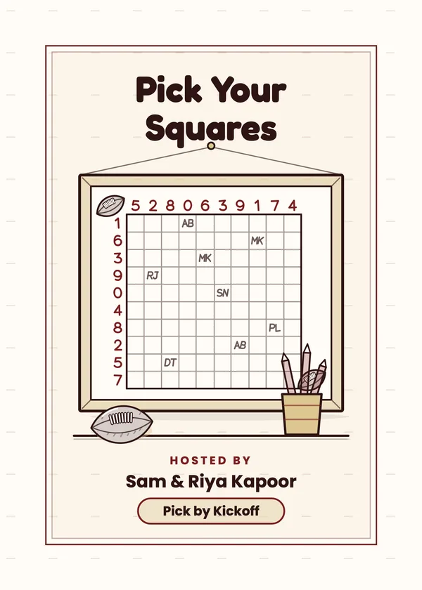Pick Your Squares — Squares football party invitation