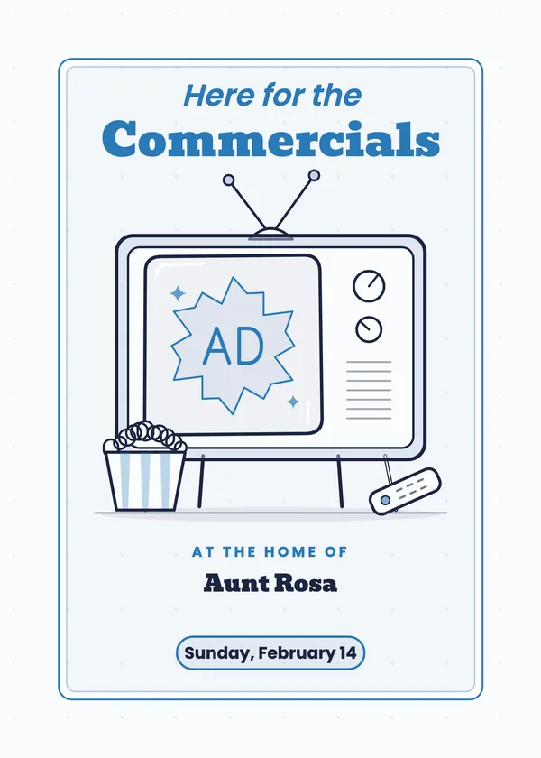 Here for the Commercials — Halftime & Commercials football party invitation