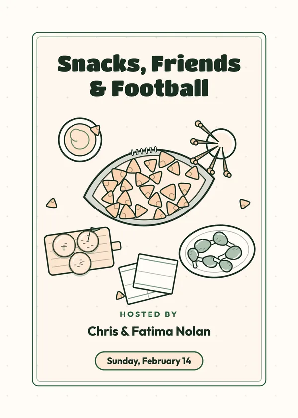 Snacks, Friends & Football — Wings & Snacks football party invitation