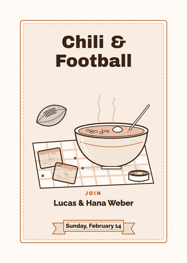 Chili & Football — Chili & Potluck football party invitation