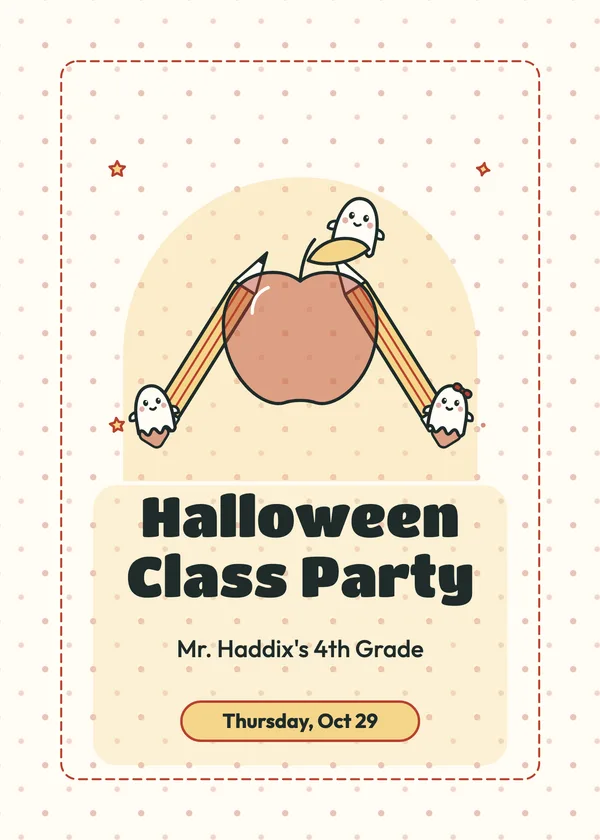 Apple & Pencils — Classroom Party Halloween invitation