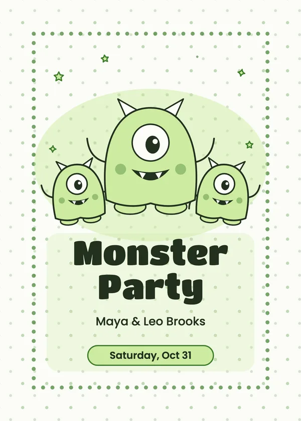 One-Eyed Monsters — Friendly Monsters Halloween invitation