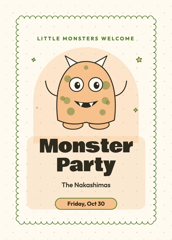 Polka-Dot Monster — Friendly Monsters Halloween invitation