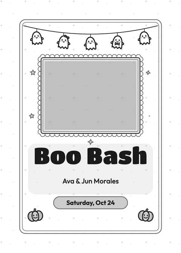 Ghost Garland — Boo Bash Halloween invitation with a photo window
