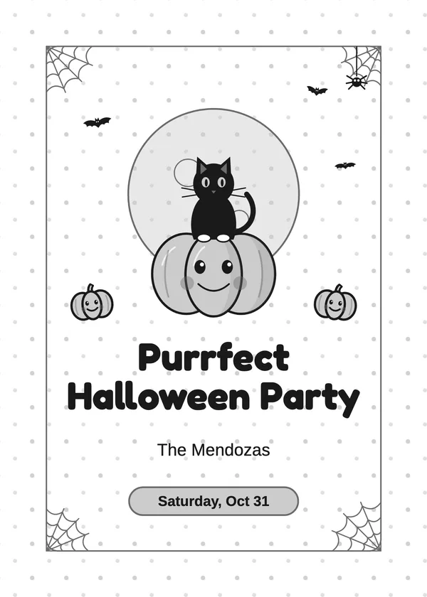 Cat on a Pumpkin — Black Cats & Bats Halloween invitation