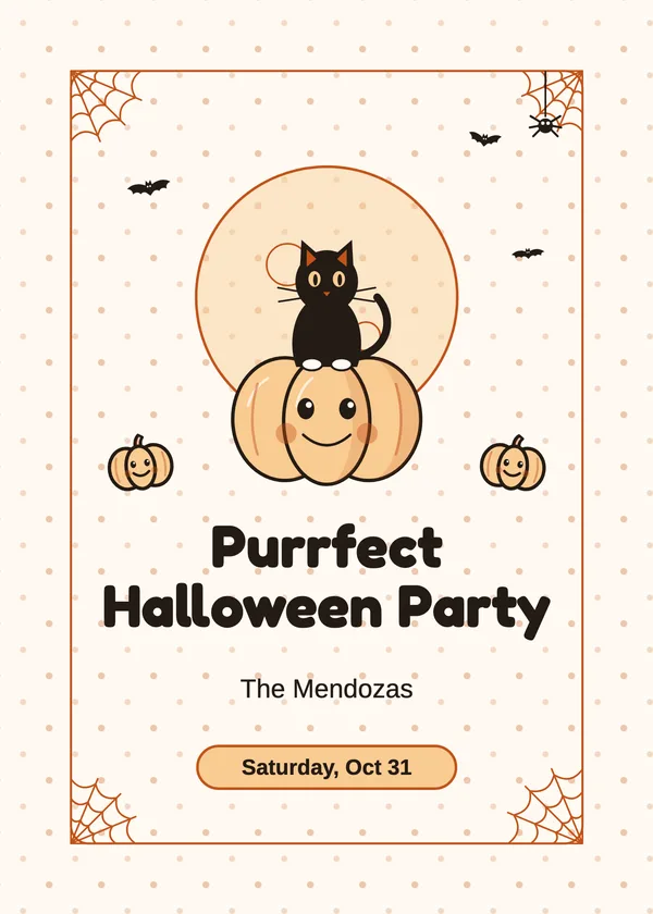 Cat on a Pumpkin — Black Cats & Bats Halloween invitation