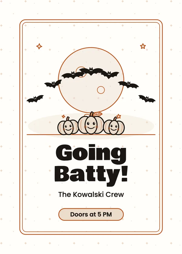 Going Batty — Black Cats & Bats Halloween invitation