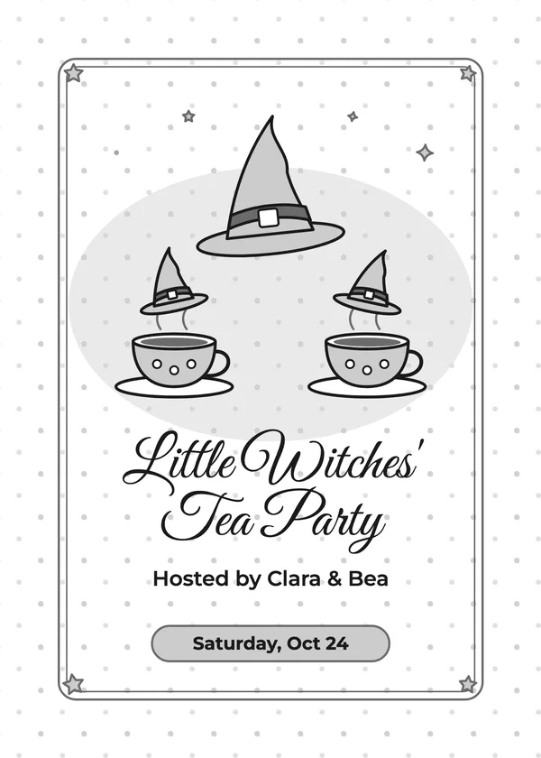 Witch Hats & Teacups — Little Witches' Tea Party Halloween invitation