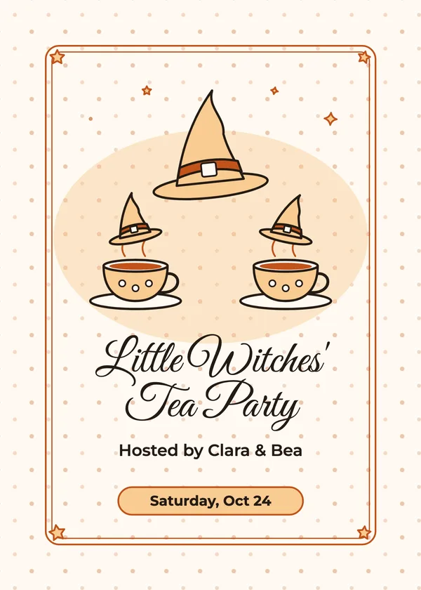 Witch Hats & Teacups — Little Witches' Tea Party Halloween invitation