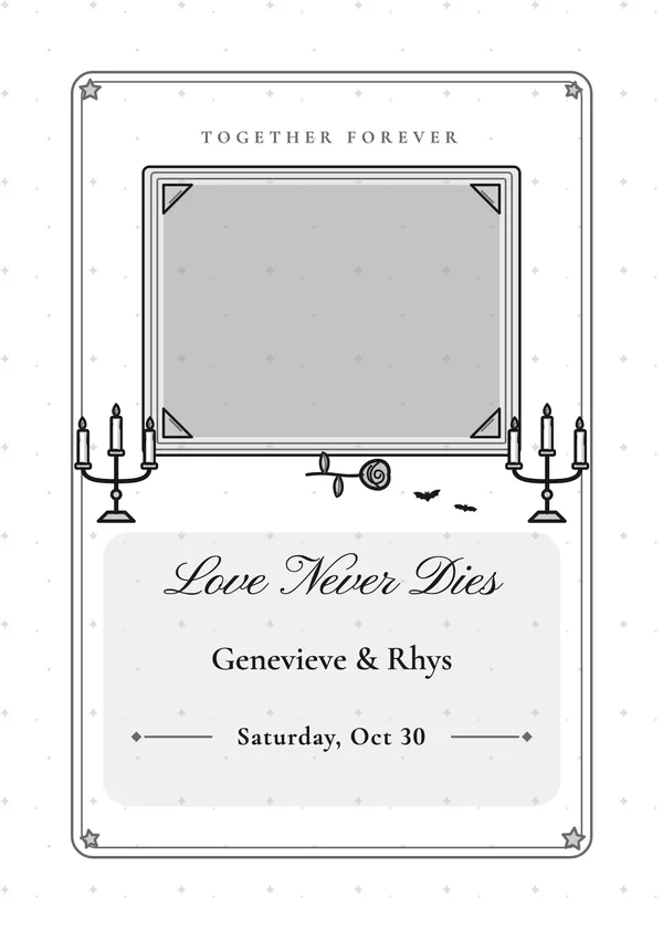 Love Never Dies — Halloween Wedding Halloween invitation with a photo window
