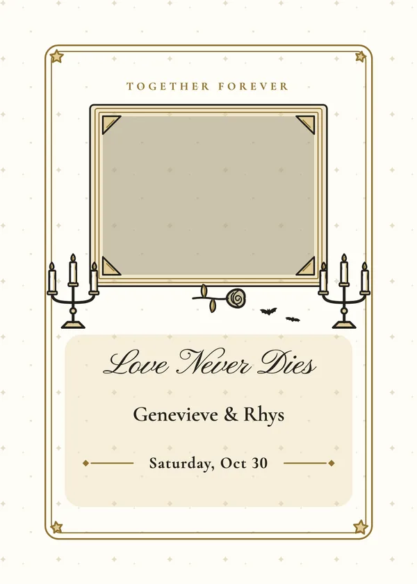 Love Never Dies — Halloween Wedding Halloween invitation with a photo window