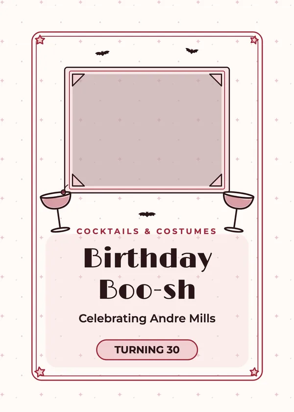 Birthday Boo-sh — Grown-Up Halloween Birthday Halloween invitation with a photo window