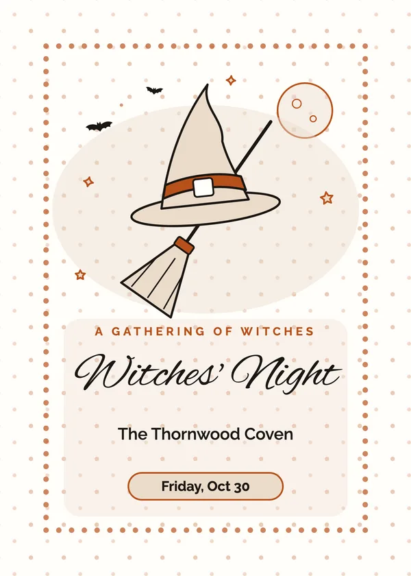 Witch Hat & Broom — Witches' Night Halloween invitation