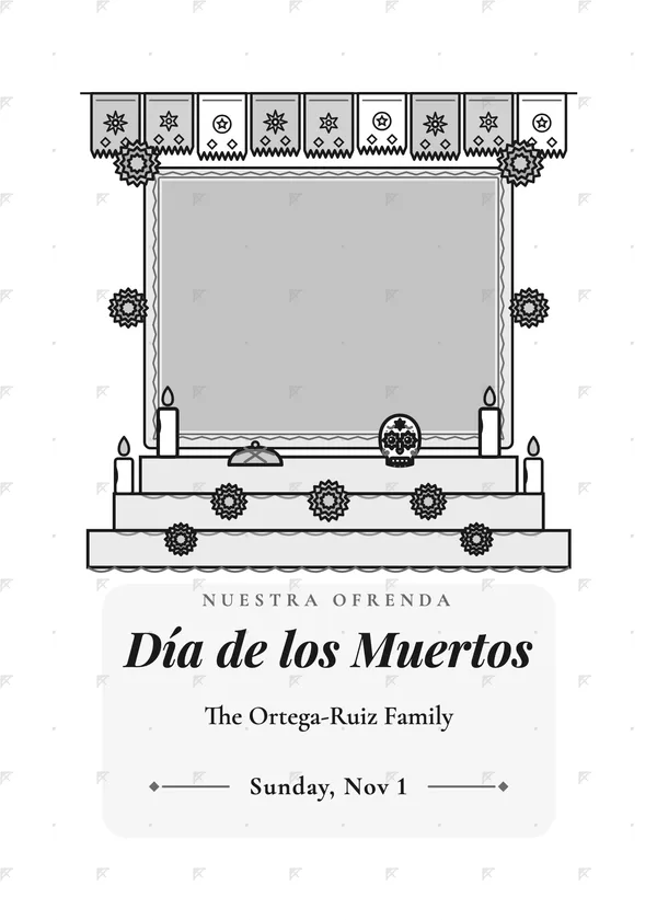 Ofrenda — Día de los Muertos Halloween invitation with a photo window