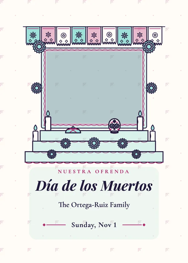 Ofrenda — Día de los Muertos Halloween invitation with a photo window