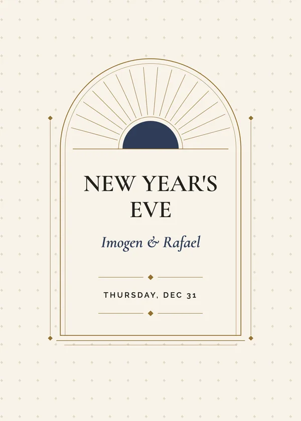 Deco Arch — Black & Gold Gala New Year's invitation