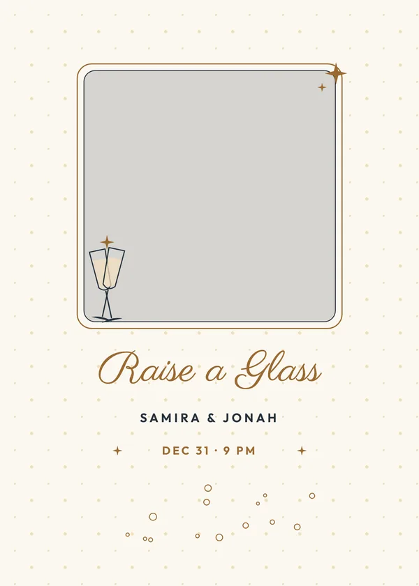 Raise a Glass — Champagne Toast New Year's invitation with a photo window