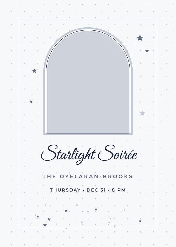 Silver Night — Silver & Starlight New Year's invitation with a photo window