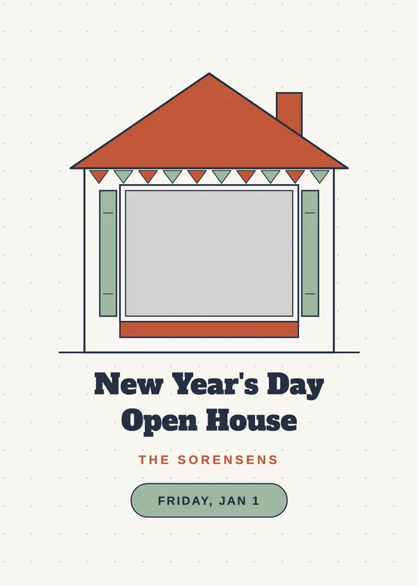 Home Sweet Year — New Year's Day Open House New Year's invitation with a photo window