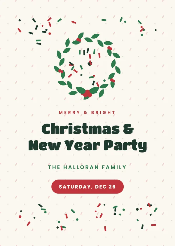 Holly & Confetti — Christmas & New Year New Year's invitation