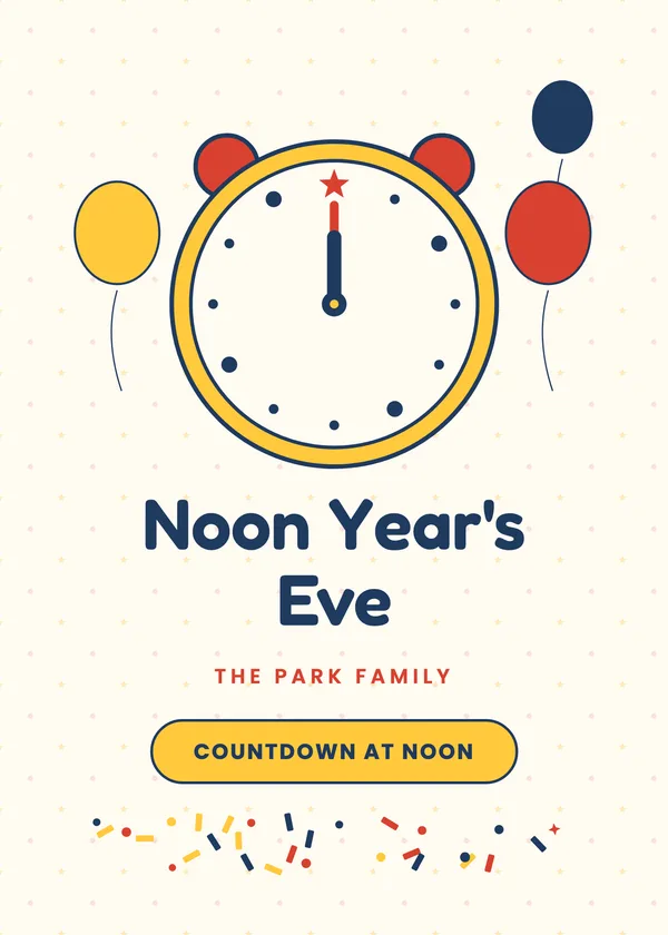 Noon Countdown — Noon Year's Eve for Kids New Year's invitation