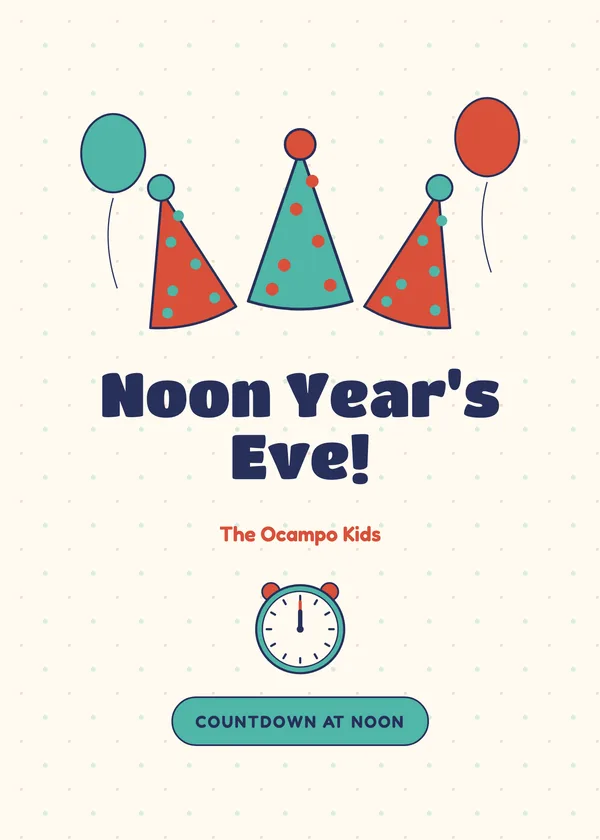 Hats & Balloons — Noon Year's Eve for Kids New Year's invitation