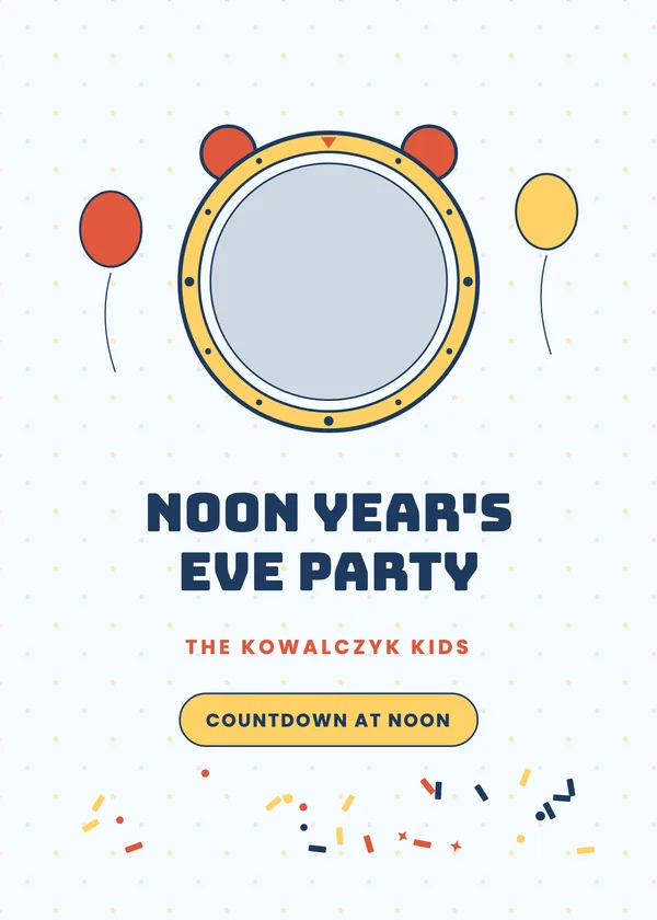 Clock Photo — Noon Year's Eve for Kids New Year's invitation with a photo window