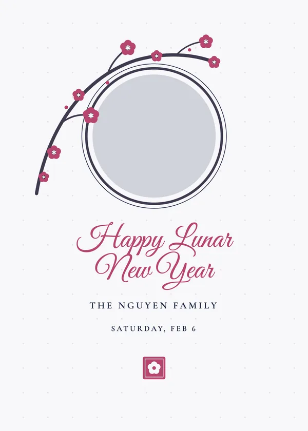 Moon Gate — Plum Blossom New Year's invitation with a photo window
