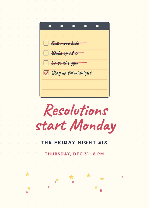 Resolutions Start Monday — Funny New Year New Year's invitation