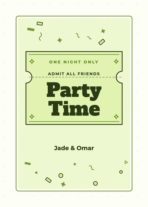 Party Time Ticket — Let's Party party invitation